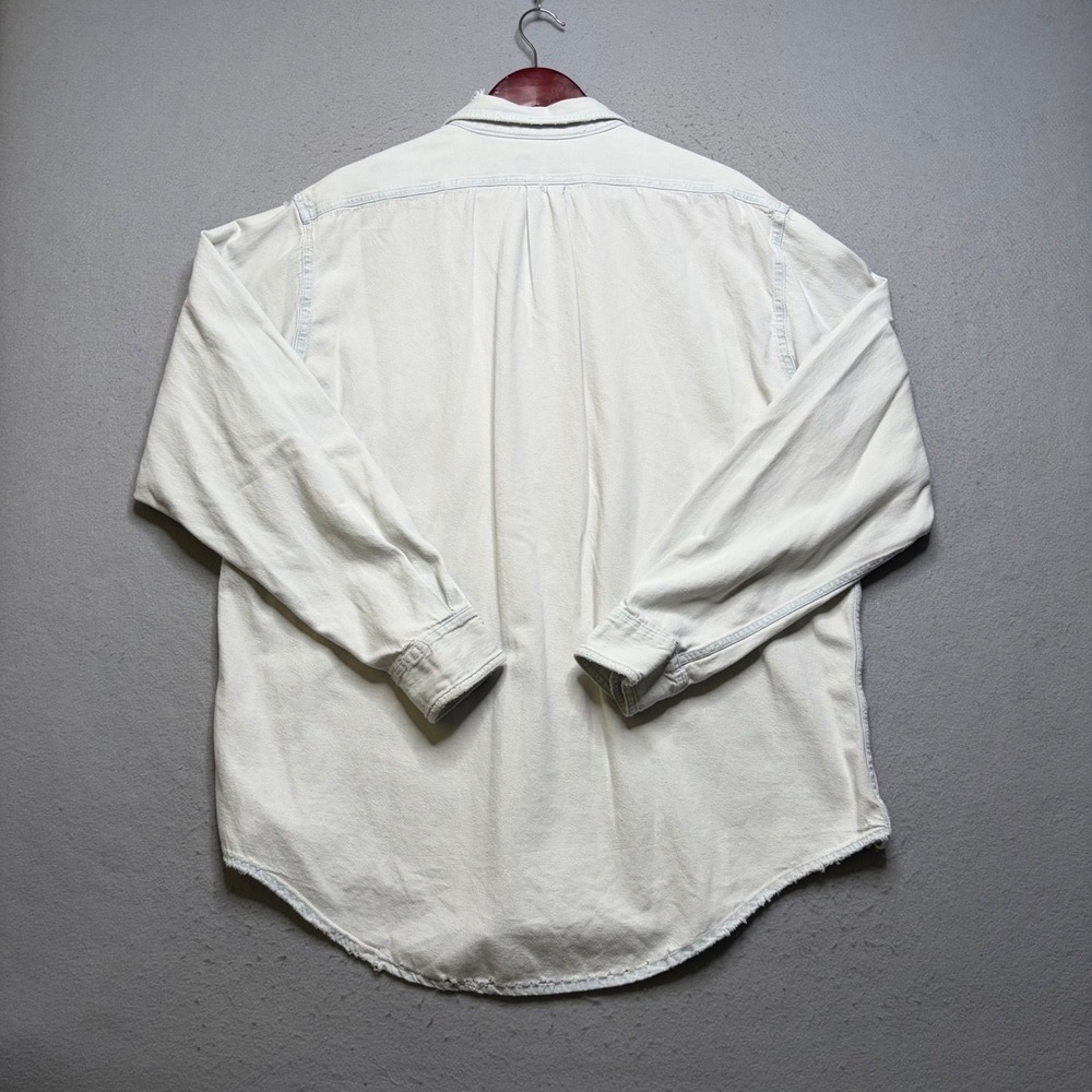 Indian Motocycle Denim Shirt Mens XL White Vintage 80s Distressed Biker Cotton - Picture 4 of 16